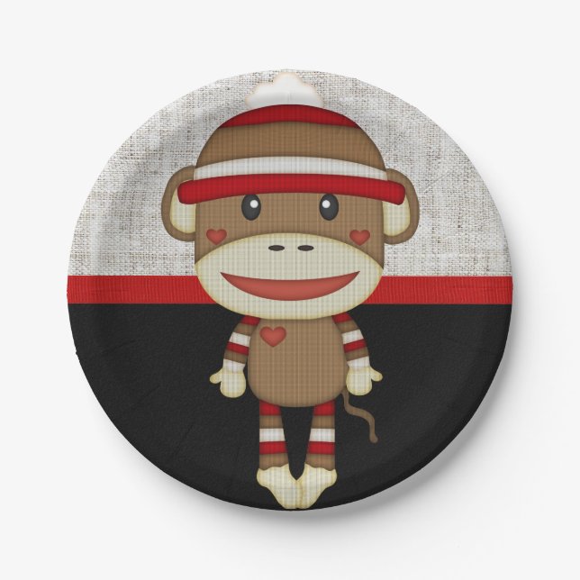 Retro Sock Monkey Paper Plate (Front)