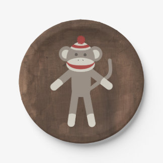 Retro Sock Monkey Paper Plate