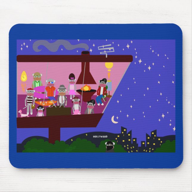 Retro Sock Monkey Party Life Cartoon Illustration Mouse Mat (Front)