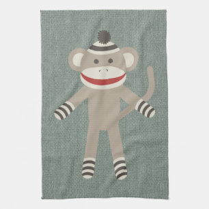 Retro Sock Monkey Tea Towel