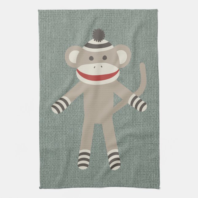 Retro Sock Monkey Tea Towel (Vertical)
