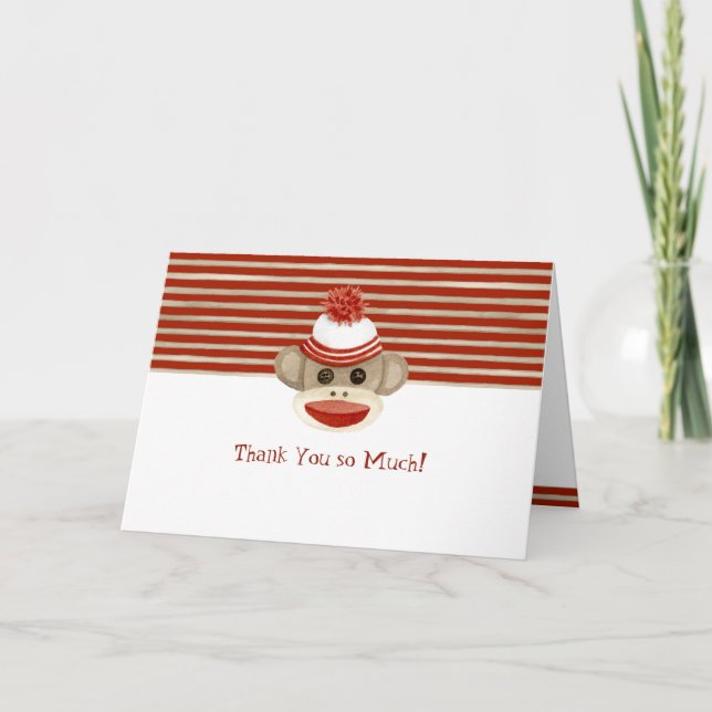 Retro Sock Monkey w Stocking Cap Baby Boy Gifts Thank You Card (Front)