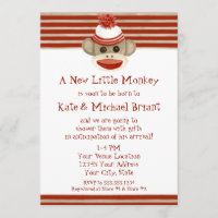 Retro Sock Monkey w Stocking Cap Baby Boy Shower