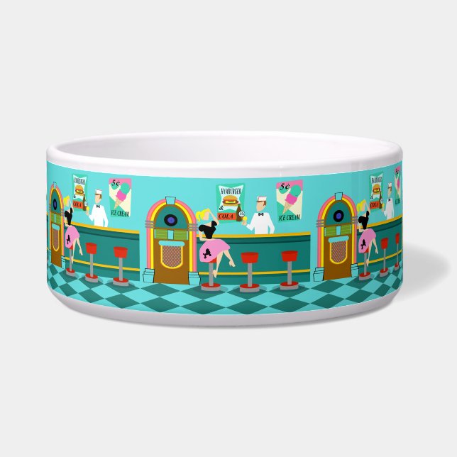 Retro Soda Fountain Ceramic Dog Bowl (Front)