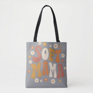 Retro Soft Mama Daisy Floral Groovy Typography Boh Tote Bag