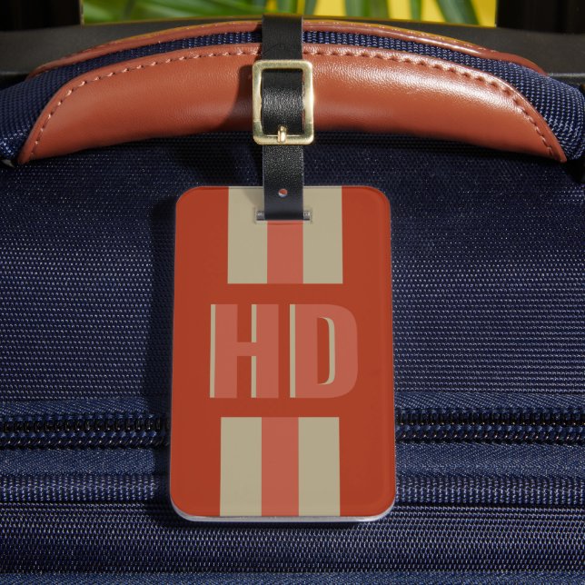 Retro Soft maroon Shadow monogrammed initials Luggage Tag (Front Insitu 2)