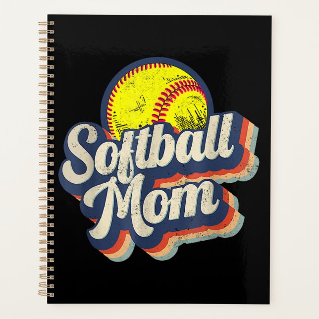 Retro Softball Mum Funny Vintage Softball Mum Planner (Front)