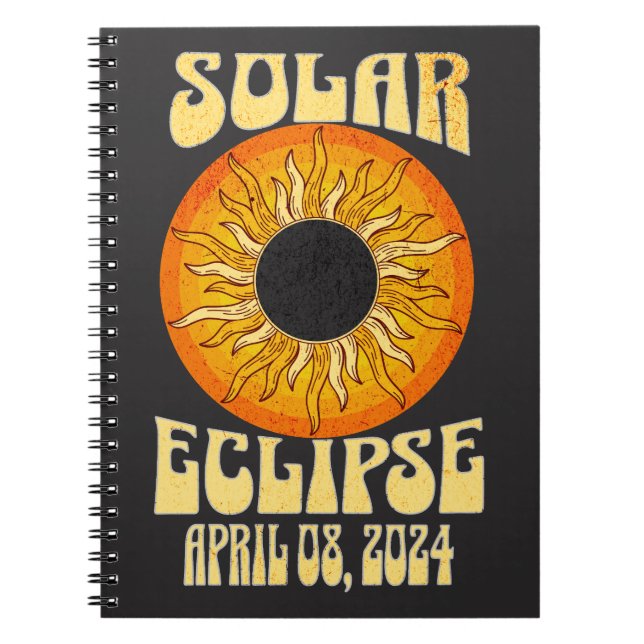 Retro solar eclipse Total Eclipse April 8, 2024  Notebook (Front)