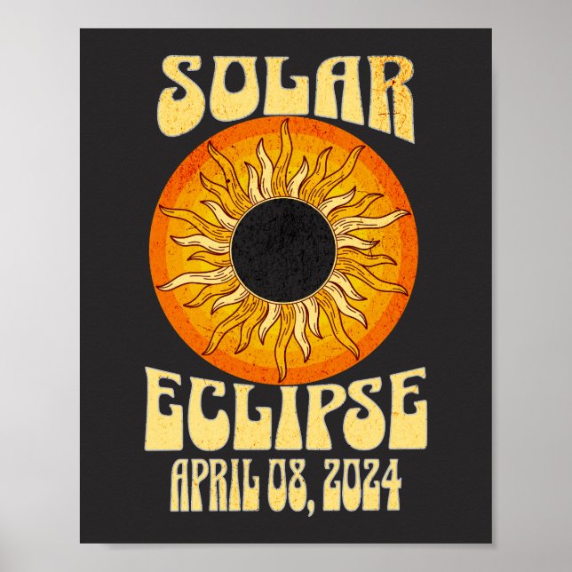 Retro solar eclipse Total Eclipse April 8, 2024  Poster (Front)
