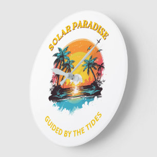 Retro Solar Paradise Guided by the Tides T-Shirt Large Clock