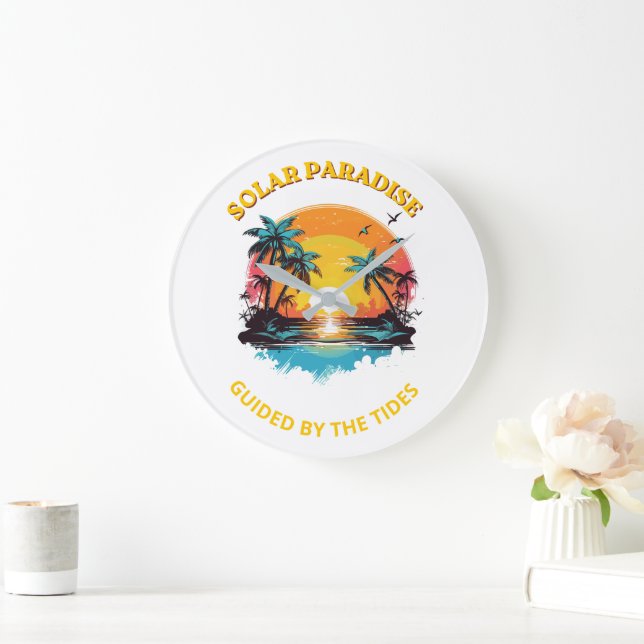 Retro Solar Paradise Guided by the Tides T-Shirt Large Clock (Home)