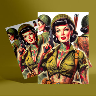 Retro Soldier Girls Postcard