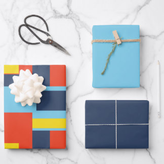 Retro Solid Block Design/Set 2 Wrapping Paper Sheet