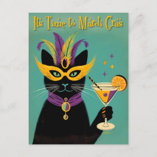 Retro Sophisticats Its Time to Mardi Gras Martini Postcard