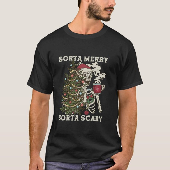Retro Sorta Merry Sorta Scary Christmas Skeleton H T-Shirt (Front)
