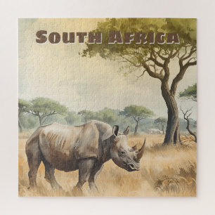 Retro South African Rhino Scenic Jigsaw Puzzle