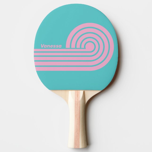 Retro South Beach Curl Stripes with Name Ping Pong Paddle (Back)