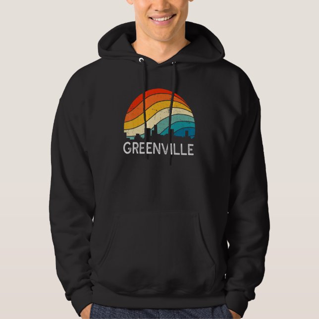 Retro South Carolina City Greenville Skyline Vinta Hoodie (Front)