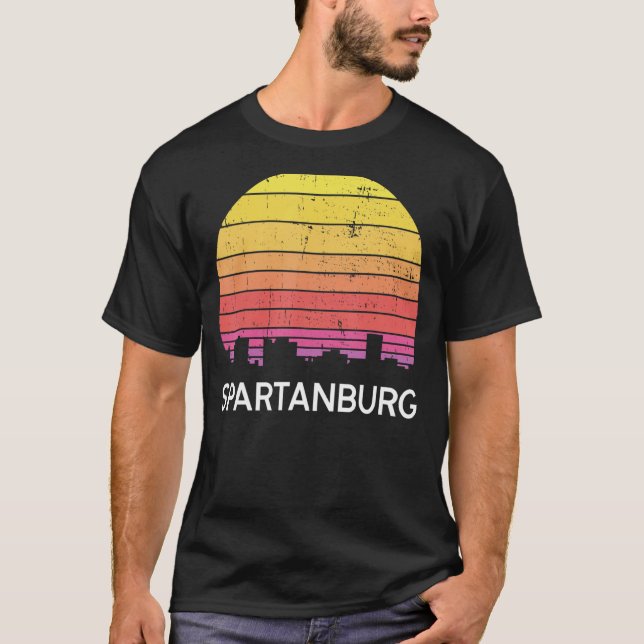 Retro South Carolina City Spartanburg Skyline Vint T-Shirt (Front)