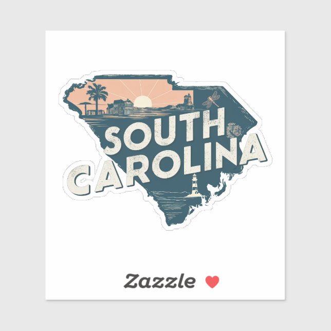 Retro South Carolina State Car Sticker (Sheet)