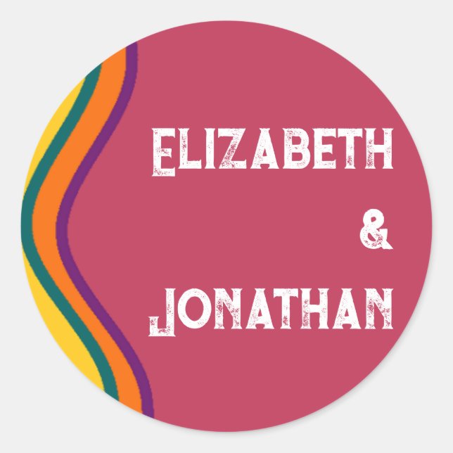 Retro Southwestern Waves Wedding Classic Round Sticker (Front)