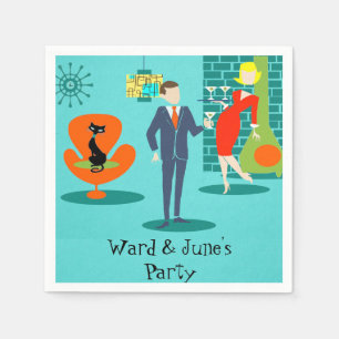 Retro Space Age Cartoon Couple Cocktail Napkins