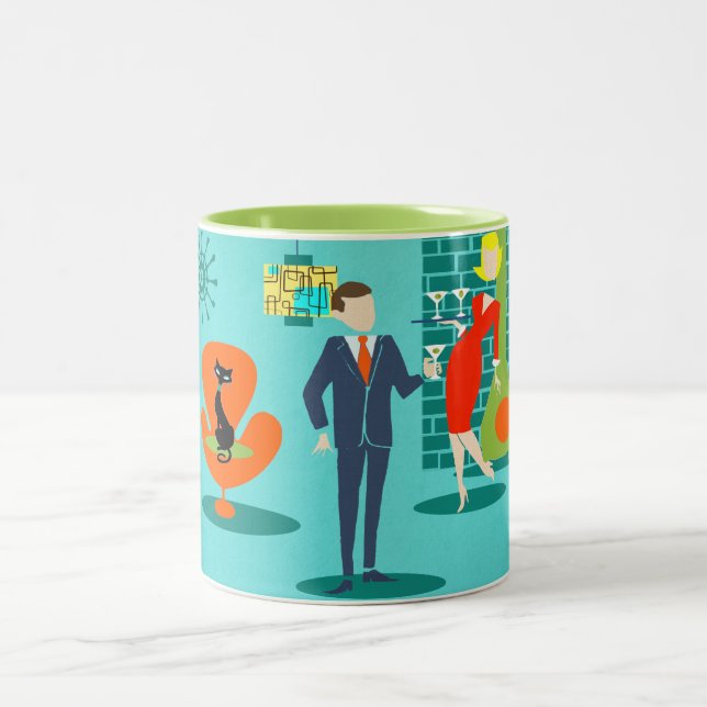 Retro Space Age Cartoon Couple Coffee Mug (Center)