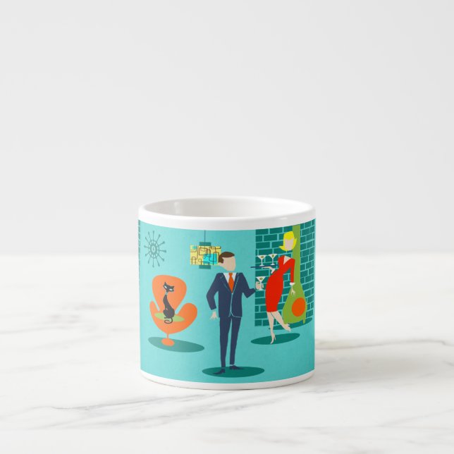 Retro Space Age Cartoon Couple Espresso Mug (Front)
