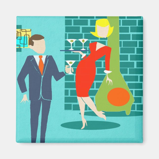 Retro Space Age Cartoon Couple Magnet (Front)