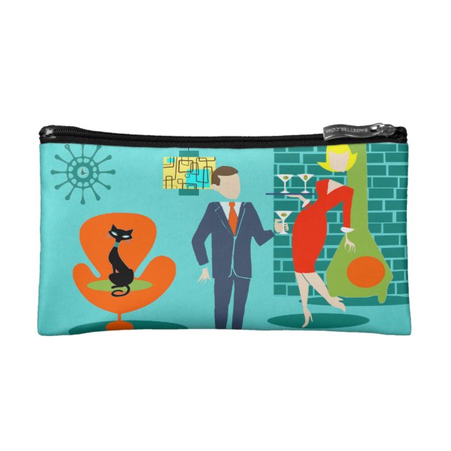 Retro Space Age Cartoon Couple Makeup Bag (Front)