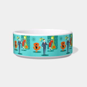 Retro Space Age Cartoon Couple Pet Bowl