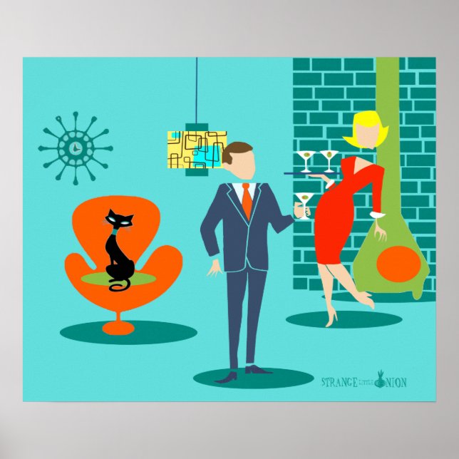 Retro Space Age Cartoon Couple Poster (Front)