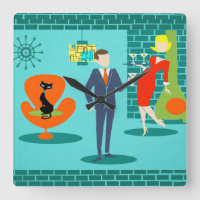Retro Space Age Cartoon Couple Wall Clock