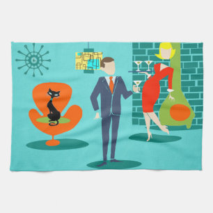 Retro Space Age Cartoon Kitchen Towel