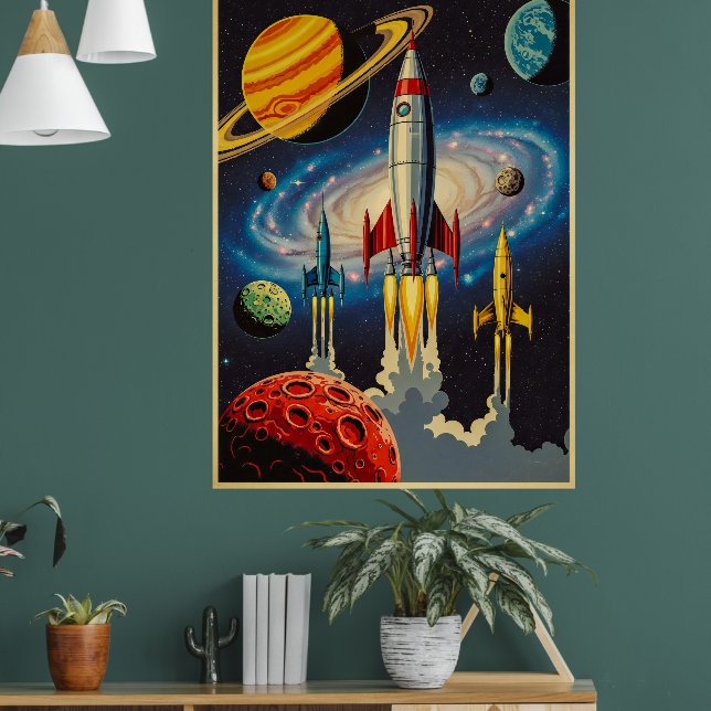 Retro Space Age Exploration Poster with Futuristic (Living Room 1)