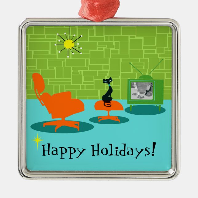 Retro Space Age Kitty Christmas Ornament (Front)