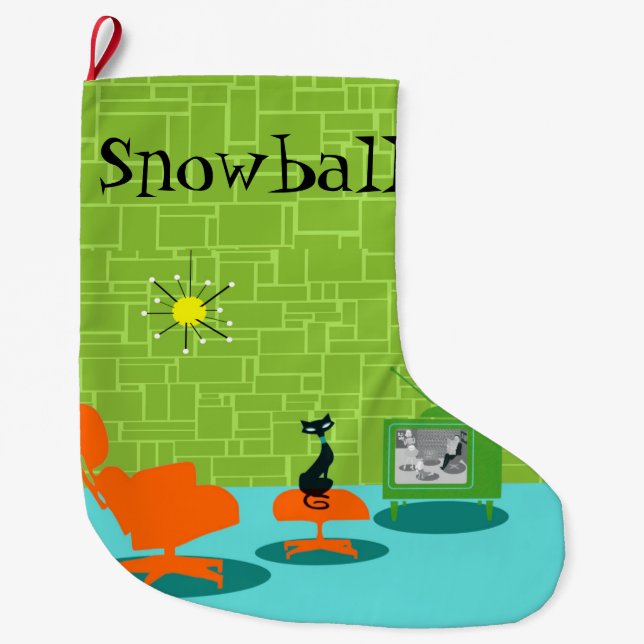 Retro Space Age Kitty Christmas Stocking (Front)