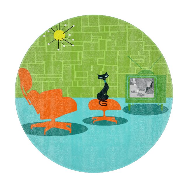 Retro Space Age Kitty Cutting Board (Front)