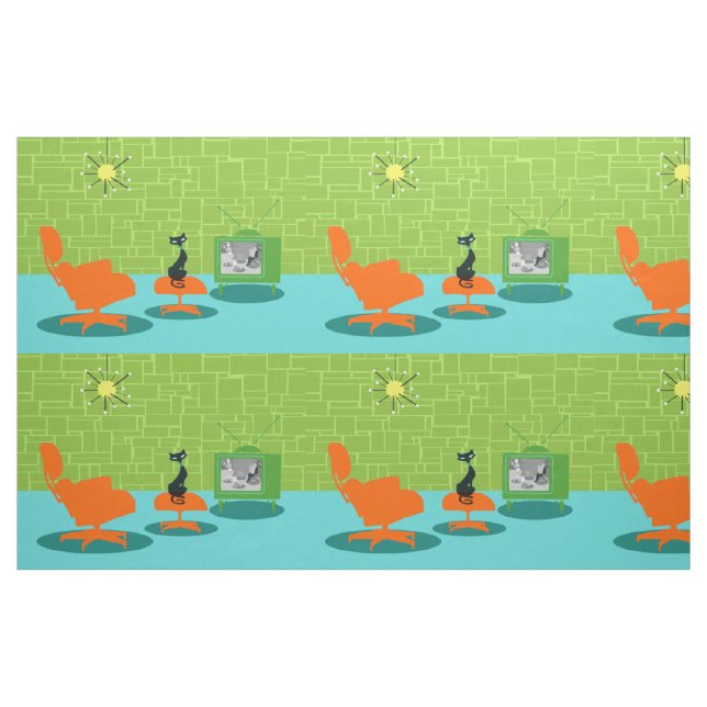 Retro Space Age Kitty Fabric (Fat Quarter)