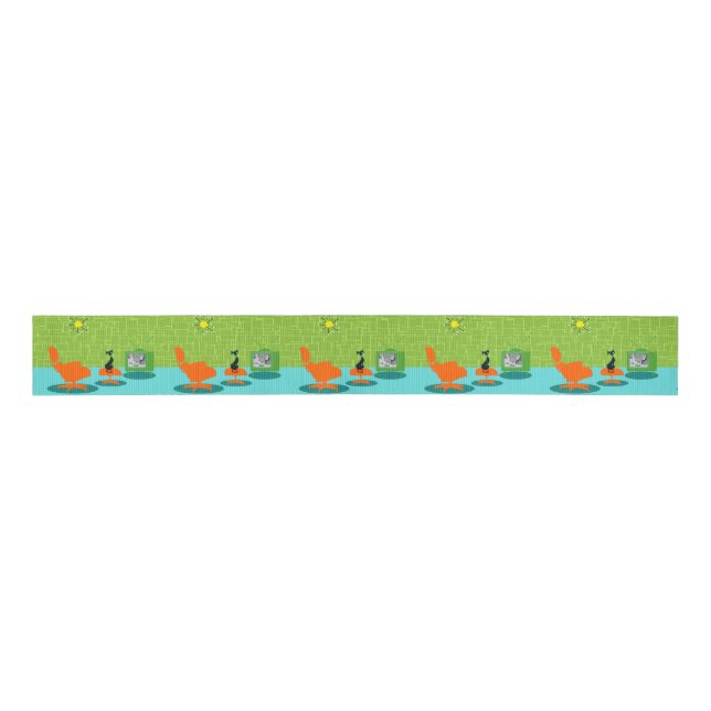 Retro Space age Kitty Grosgrain Ribbon (Front)