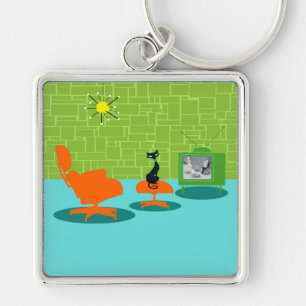 Retro Space Age Kitty Keychain