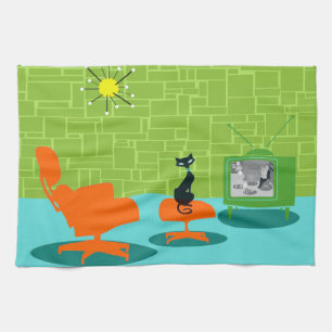 Retro Space Age Kitty Kitchen Towel