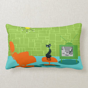 Retro Space Age Kitty Lumbar Pillow