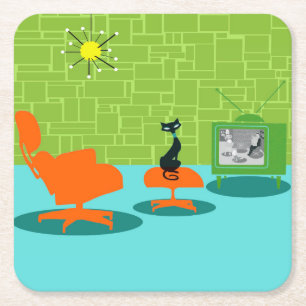 Retro Space Age Kitty Paper Coaster