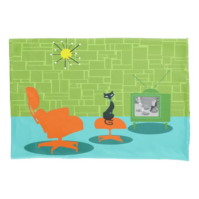 Retro Space Age Kitty Pillowcase (Front)