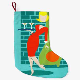 Retro Space Age Martini Woman Christmas Stocking