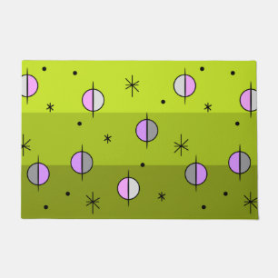 Retro Space Age Planets Stars Chartreuse Doormat