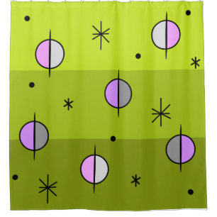 Retro Space Age Planets Stars Chartreuse Shower Curtain