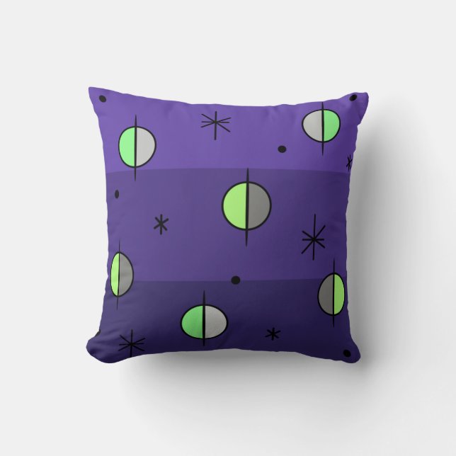 Retro Space Age Planets Stars Indigo Cushion (Front)