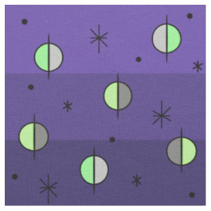 Retro Space Age Planets Stars Indigo Fabric